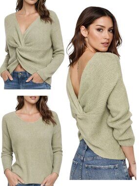 ASTR The Label Sweater Olive Green Reversible Twist Back XL